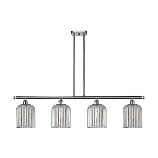 Innovations Bridal Veil 48in 4-Light Island Light | Art Nouveau Brushed Satin Nickel and Light Smoke Ribbed Glass | Kitchen | Model 516-4I-SN-G559-8SM