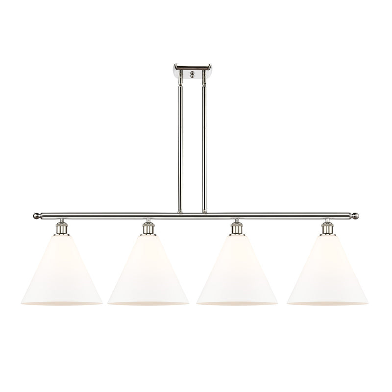 Innovations Berkshire 50in 4-Light Island Light | Industrial Brushed Satin Nickel and Matte White Glass | Kitchen Island & | Model 516-4I-SN-GBC-121-LED