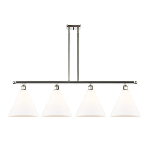 Innovations Berkshire 50in 4-Light Island Light | Industrial Brushed Satin Nickel and Matte White Glass | Kitchen Island & | Model 516-4I-SN-GBC-121-LED