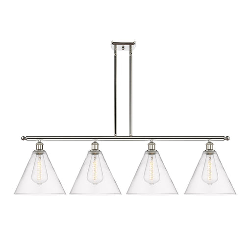 Innovations Berkshire 50in 4-Light Island Light | Industrial Brushed Satin Nickel and Clear Glass | Kitchen Island & Dining Room | Model 516-4I-SN-GBC-122