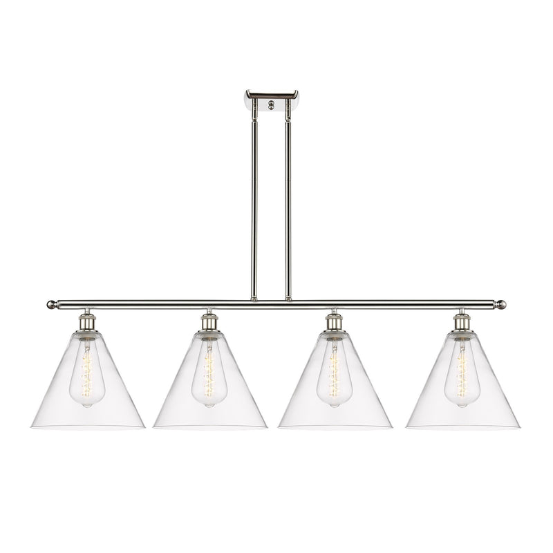 Innovations Berkshire 50in 4-Light Island Light | Industrial Brushed Satin Nickel and Clear Glass | Kitchen Island & Dining Room | Model 516-4I-SN-GBC-122