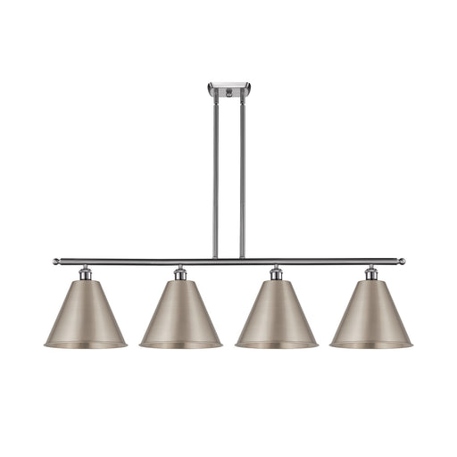Innovations Berkshire 50in 4-Light Island Light | Industrial Farmhouse Brushed Satin Nickel Steel and Cast Brass Metal Cone | Model 516-4I-SN-MBC-12-SN