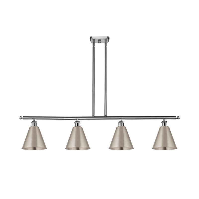 Innovations Berkshire 48in 4-Light Island Light | Industrial Farmhouse Brushed Satin Nickel Steel and Metal Shade | Kitchen | Model 516-4I-SN-MBC-8-SN
