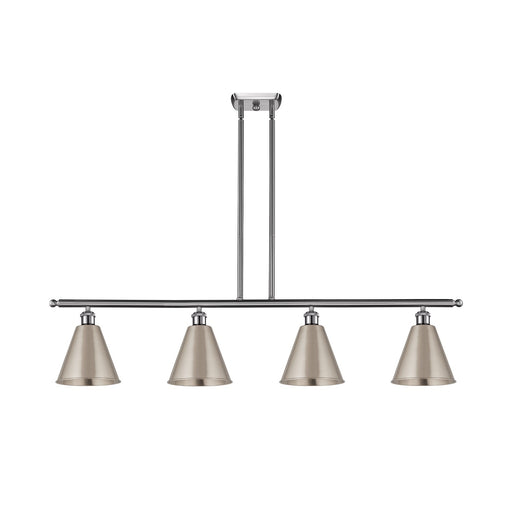 Innovations Berkshire 48in 4-Light Island Light | Industrial Farmhouse Brushed Satin Nickel Steel and Metal Shade | Kitchen | Model 516-4I-SN-MBC-8-SN