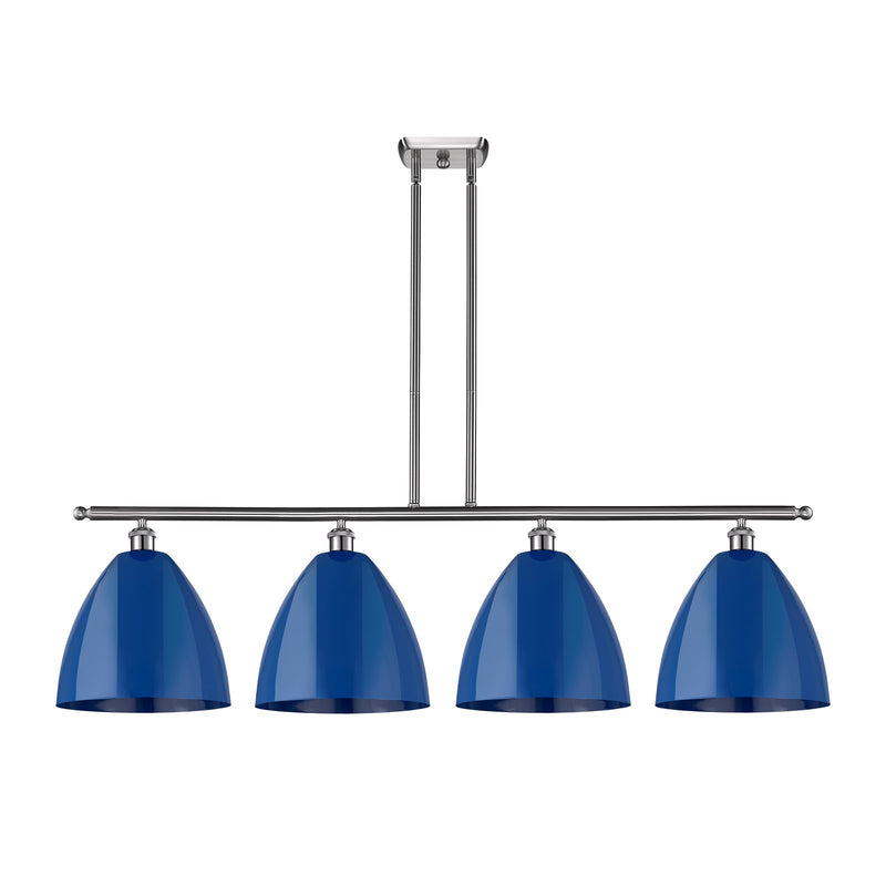 Innovations Plymouth 50.25in 4-Light Island Light | Industrial Farmhouse Brushed Satin Nickel and Matte Blue Metal Shade | Model 516-4I-SN-MBD-12-BL