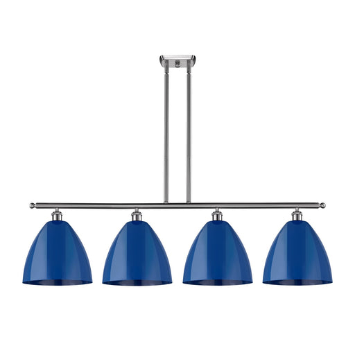 Innovations Plymouth 50.25in 4-Light Island Light | Industrial Farmhouse Brushed Satin Nickel and Matte Blue Metal Shade | Model 516-4I-SN-MBD-12-BL