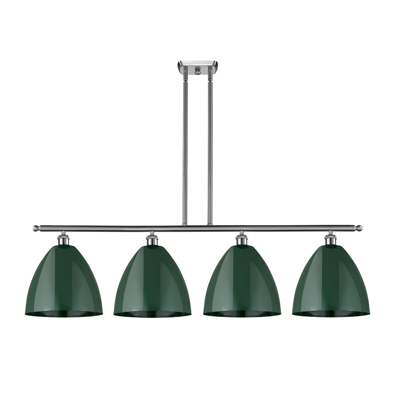 Innovations Plymouth 50.25in 4-Light Island Light | Industrial Farmhouse Brushed Satin Nickel and Matte Green Metal | Model 516-4I-SN-MBD-12-GR-LED