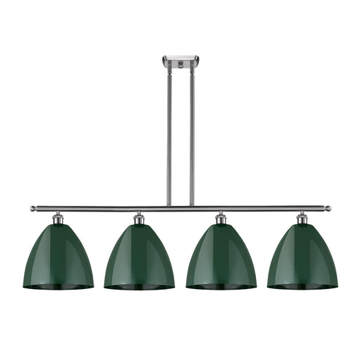 Innovations Plymouth 50.25in 4-Light Island Light | Industrial Farmhouse Brushed Satin Nickel and Matte Green Metal | Model 516-4I-SN-MBD-12-GR-LED