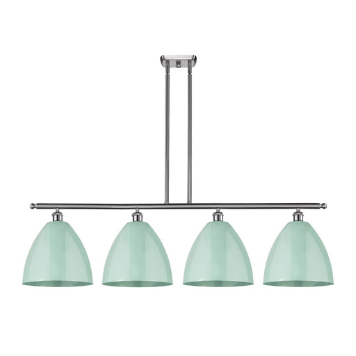 Innovations Plymouth 50in 4-Light Island Light | Industrial Farmhouse Brushed Satin Nickel and Matte Seafoam Metal | Kitchen | Model 516-4I-SN-MBD-12-SF