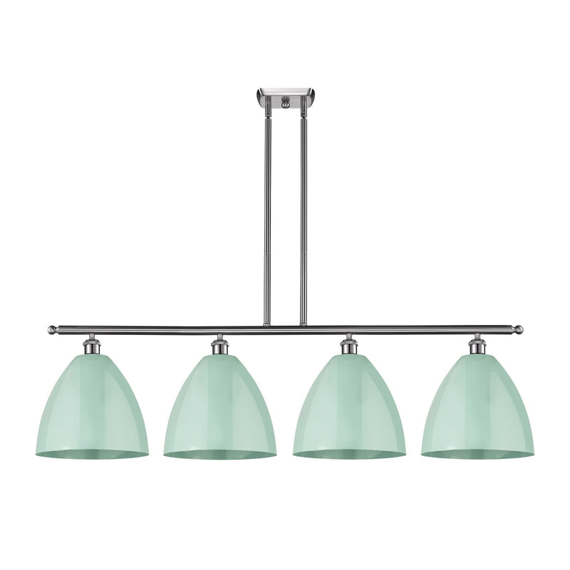 Innovations Plymouth 50in 4-Light Island Light | Industrial Farmhouse Brushed Satin Nickel and Matte Seafoam Metal | Kitchen | Model 516-4I-SN-MBD-12-SF