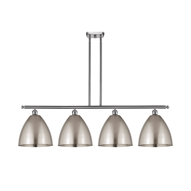 Innovations Bristol 50in 4-Light Island Light | Industrial Farmhouse Brushed Satin Nickel Steel and Metal Shade | Kitchen | Model 516-4I-SN-MBD-12-SN-LED