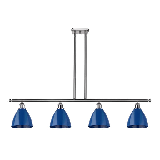Innovations Plymouth 48in 4-Light Island Light | Industrial Farmhouse Brushed Satin Nickel and Matte Blue Metal Shade | Model 516-4I-SN-MBD-75-BL