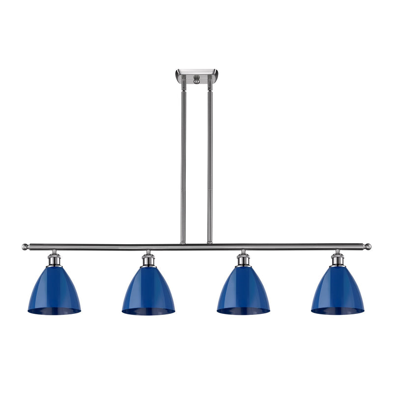 Innovations Plymouth 48in 4-Light Island Light | Industrial Brushed Satin Nickel and Matte Blue Metal | Kitchen Island & | Model 516-4I-SN-MBD-75-BL-LED
