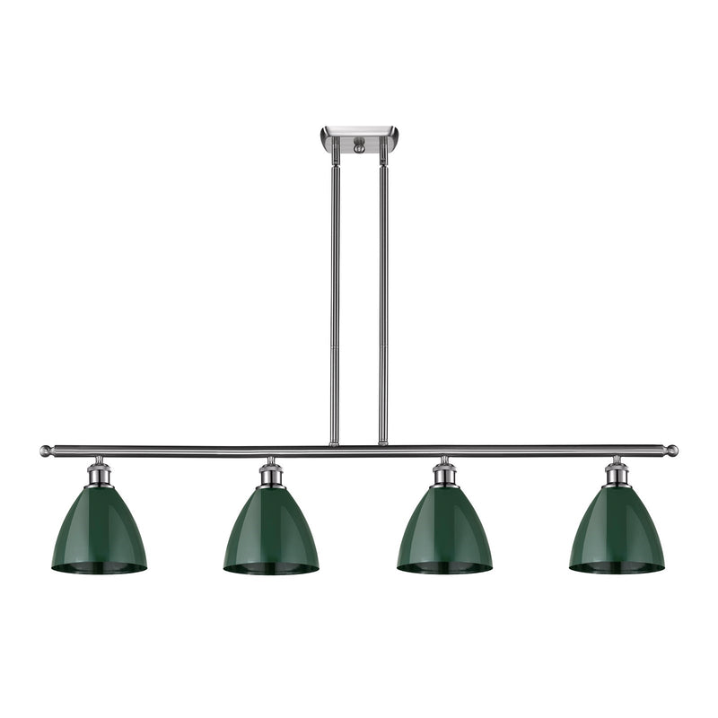 Innovations Plymouth 48in 4-Light Island Light | Industrial Farmhouse Brushed Satin Nickel and Matte Green Metal | Kitchen | Model 516-4I-SN-MBD-75-GR