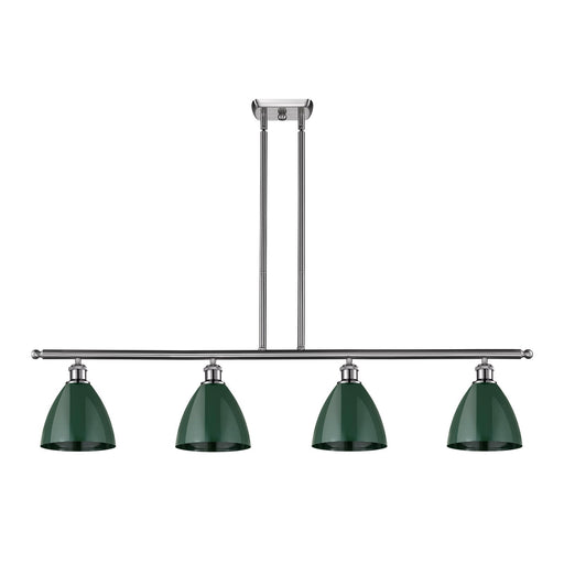 Innovations Plymouth 48in 4-Light Island Light | Industrial Brushed Satin Nickel and Matte Green Metal | Kitchen Island | Model 516-4I-SN-MBD-75-GR-LED
