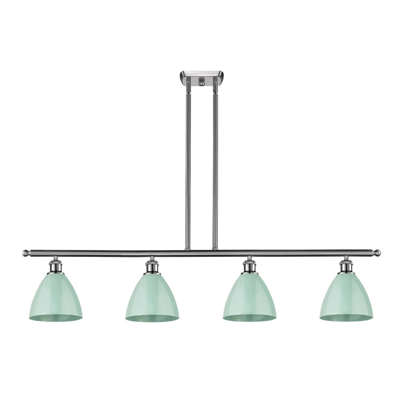 Innovations Plymouth 48in 4-Light Island Light | Industrial Farmhouse Brushed Satin Nickel and Matte Seafoam Metal | Kitchen | Model 516-4I-SN-MBD-75-SF