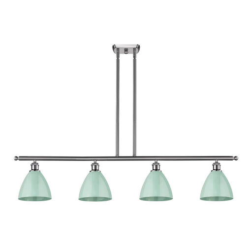 Innovations Plymouth 48in 4-Light Island Light | Industrial Farmhouse Brushed Satin Nickel and Matte Seafoam Metal Shade | Model 516-4I-SN-MBD-75-SF-LED