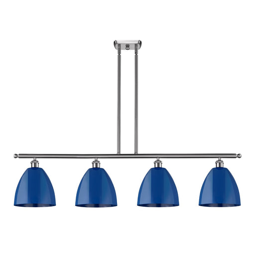 Innovations Plymouth 48in 4-Light Island Light | Industrial Farmhouse Brushed Satin Nickel and Matte Blue Metal | Kitchen | Model 516-4I-SN-MBD-9-BL
