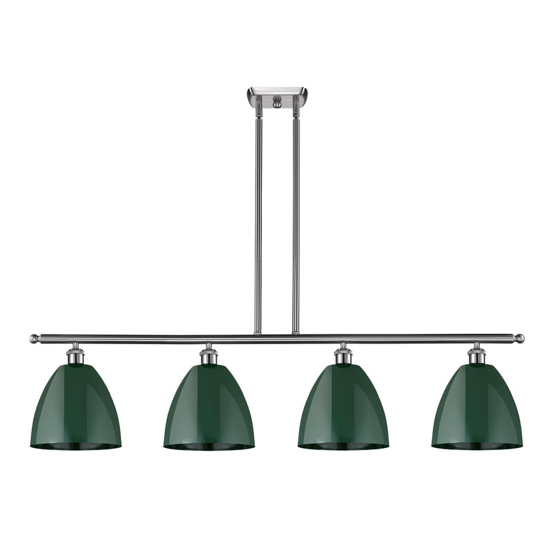 Innovations Plymouth 48in 4-Light Island Light | Industrial Farmhouse Brushed Satin Nickel and Matte Green Metal | Kitchen | Model 516-4I-SN-MBD-9-GR