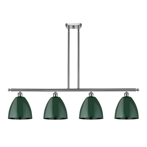 Innovations Plymouth 48in 4-Light Island Light | Industrial Farmhouse Brushed Satin Nickel and Matte Green Metal | Kitchen | Model 516-4I-SN-MBD-9-GR-LED