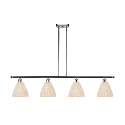 Innovations Bristol Natural 48in 4-Light Island Light | Farmhouse Brushed Satin Nickel and Natural Fiber Dome Shade | Kitchen | Model 516-4I-SN-NBD-75-NAT