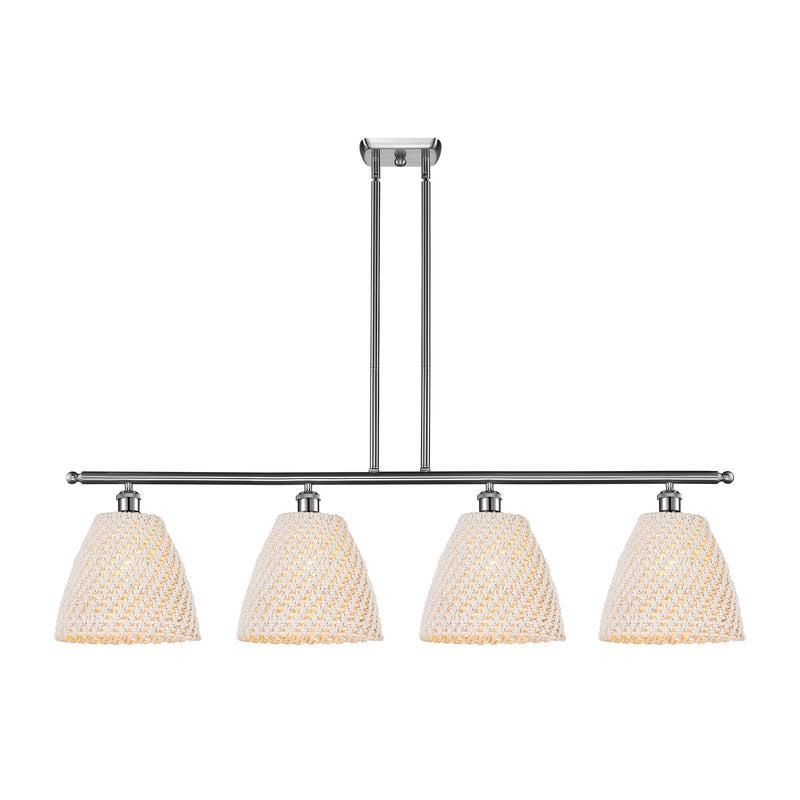 Innovations Bristol Natural 48in 4-Light Island Light | Farmhouse Brushed Satin Nickel and Natural Fiber Dome Shade | Kitchen | Model 516-4I-SN-NBD-9-NAT