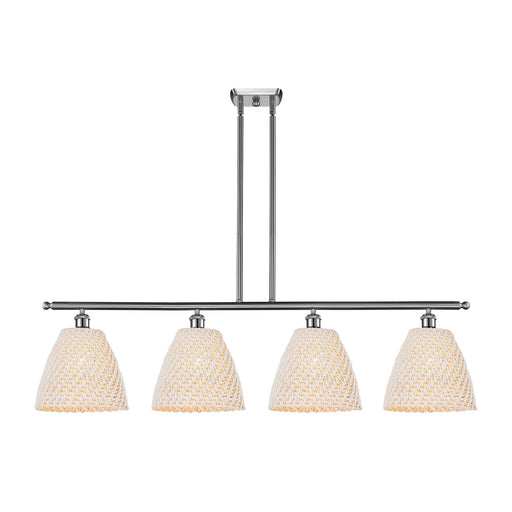 Innovations Bristol Natural 48in 4-Light Island Light | Farmhouse Brushed Satin Nickel and Natural Fiber Dome Shade | Kitchen | Model 516-4I-SN-NBD-9-NAT