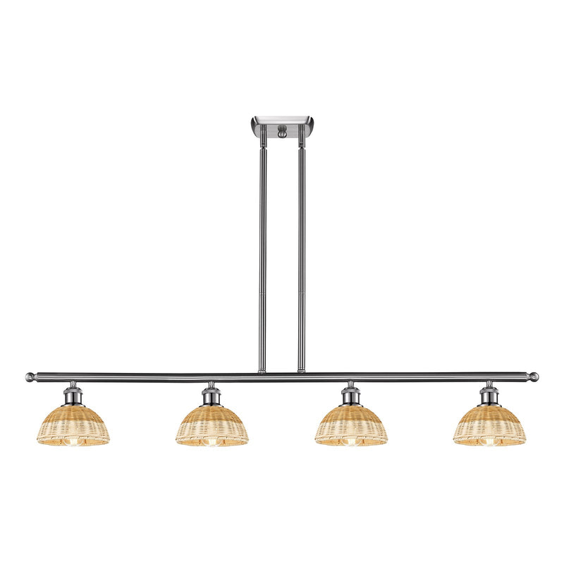 Innovations Lighting Bristol Natural II 48in 4-Light Island Light | Industrial Brushed Satin Nickel Steel and Natural Fiber | Model 516-4I-SN-NBD2-75-NAT