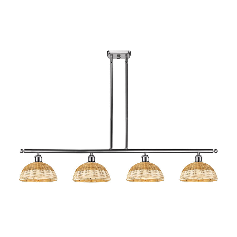 Innovations Bristol Natural II 48in 4-Light Island Light | Industrial Brushed Satin Nickel and Natural Fiber Dome Shade | Model 516-4I-SN-NBD2-9-NAT