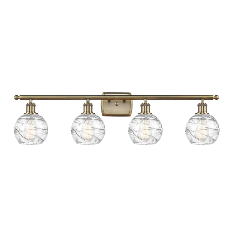 Innovations Athens Deco Swirl 36in 4-Light Bath Vanity Light | Industrial Antique Brass and Clear Glass | Bathroom Vanity | Model 516-4W-AB-G1213-6CL