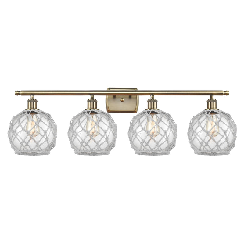 Innovations Farmhouse Rope 38in 4-Light Bath Vanity Light | Industrial Antique Brass Steel and Clear Glass with White Rope | Model 516-4W-AB-G122-8RW