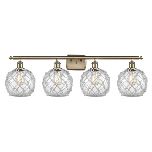 Innovations Farmhouse Rope 38in 4-Light Bath Vanity Light | Industrial Antique Brass Steel and Clear Glass with White Rope | Model 516-4W-AB-G122-8RW