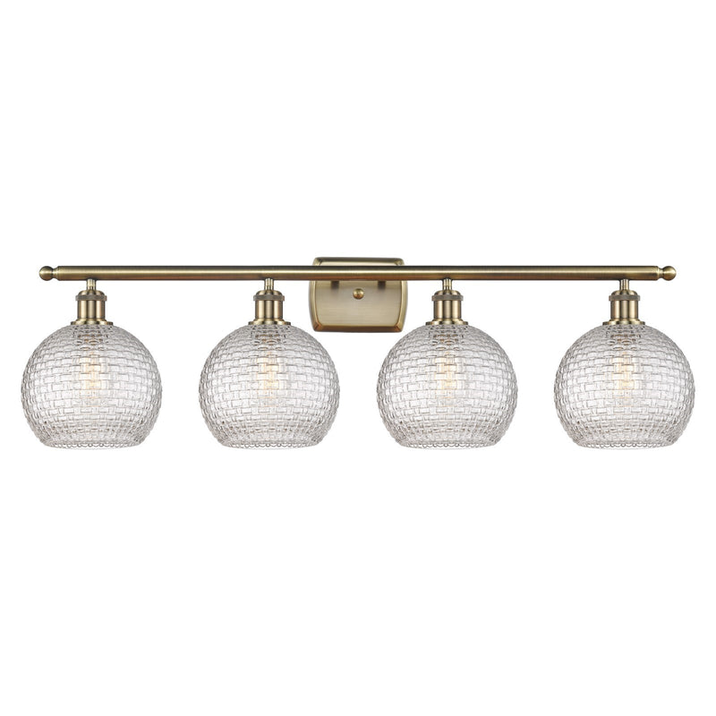 Innovations Athens 38in 4-Light Bath Vanity Light | Modern Farmhouse Antique Brass Steel and Clear Basket Weave Glass | Model 516-4W-AB-G122C-8CL