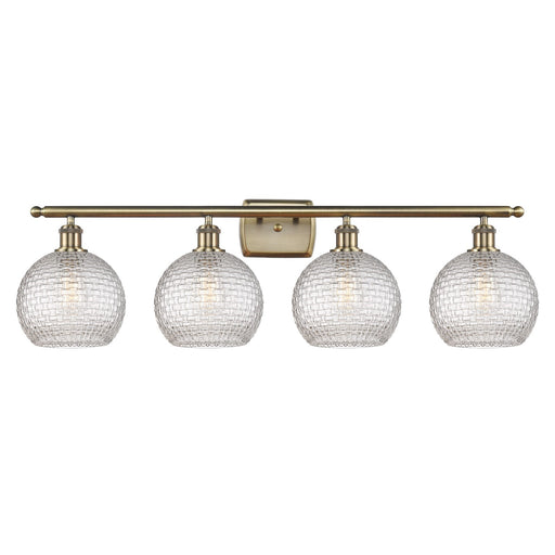 Innovations Athens 38in 4-Light Bath Vanity Light | Modern Farmhouse Antique Brass Steel and Clear Basket Weave Glass | Model 516-4W-AB-G122C-8CL