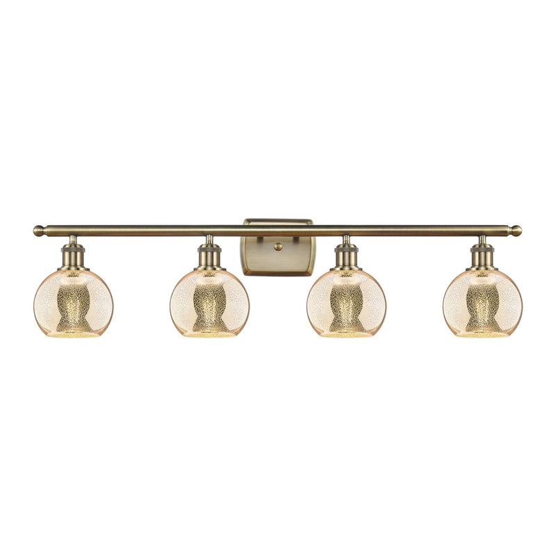 Innovations Athens 36in 4-Light Bath Vanity Light | Industrial Antique Brass Steel and Mercury Glass | Bathroom Vanity & Powder | Model 516-4W-AB-G128-6