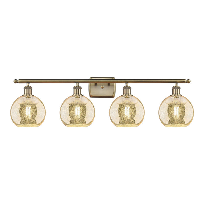 Innovations Athens 38in 4-Light Bath Vanity Light | Industrial Antique Brass Steel and Mercury Glass | Bathroom Vanity | 38 x 11 | Model 516-4W-AB-G128-8