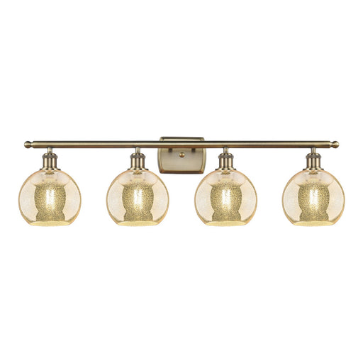 Innovations Athens 38in 4-Light Bath Vanity Light | Industrial Antique Brass Steel and Mercury Glass | Bathroom Vanity | 38 x 11 | Model 516-4W-AB-G128-8