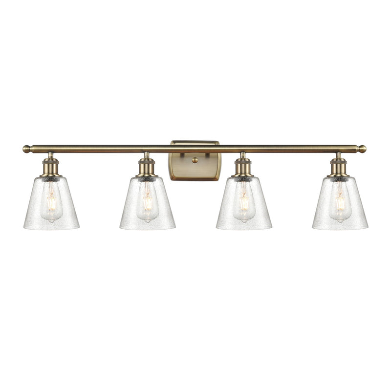 Innovations Caton 36in 4-Light Bath Vanity Light | Art Nouveau Industrial Antique Brass Steel and Frosted Glass | Bathroom Vanity | Model 516-4W-AB-G454