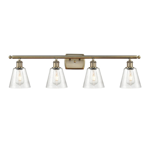 Innovations Caton 36in 4-Light Bath Vanity Light | Art Nouveau Industrial Antique Brass Steel and Frosted Glass | Bathroom Vanity | Model 516-4W-AB-G454