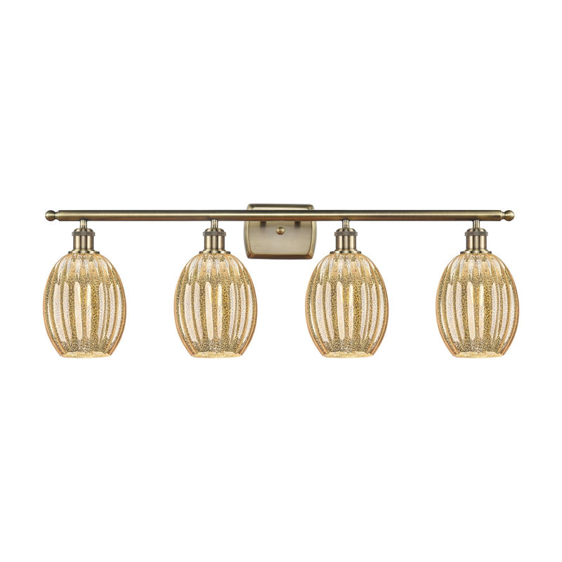 Innovations Preston Bulb 36in 4-Light Bath Vanity Light | Industrial Antique Brass Steel and Mercury Glass | Bathroom Vanity | Model 516-4W-AB-G459-6ME