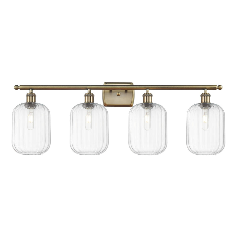Innovations Preston Cylinder 37in 4-Light Bath Vanity Light | Industrial Antique Brass Steel and Clear Glass | Bathroom Vanity | Model 516-4W-AB-G460-7CL
