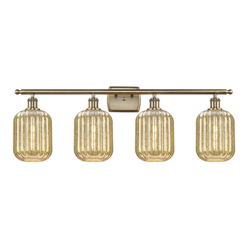 Innovations Preston Cylinder 37in 4-Light Bath Vanity Light | Industrial Antique Brass and Mercury Glass | Damp Rated Bathroom | Model 516-4W-AB-G460-7ME