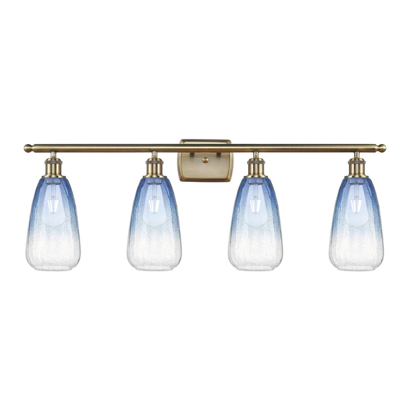 Innovations Brookhaven Almond 36in 4-Light Bath Vanity Light | Industrial Antique Brass and Sapphire Blue Glass | Bathroom | Model 516-4W-AB-G480-6SB