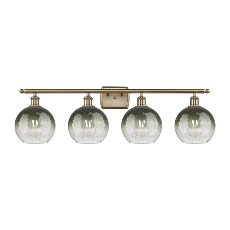 Innovations Brookhaven Globe 38in 4-Light Bath Vanity Light | Industrial Antique Brass Steel and Slate Glass | Damp-Rated | Model 516-4W-AB-G483-8SL
