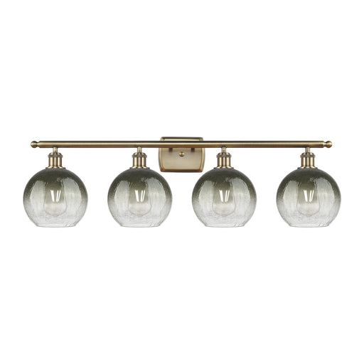 Innovations Brookhaven Globe 38in 4-Light Bath Vanity Light | Industrial Antique Brass Steel and Slate Glass | Damp-Rated | Model 516-4W-AB-G483-8SL