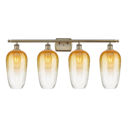 Innovations Brookhaven Flute 37in 4-Light Bath Vanity Light | Industrial Antique Brass Steel and Amber Glass | Bathroom Vanity | Model 516-4W-AB-G484-7AM