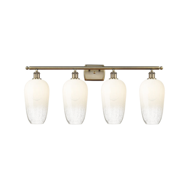 Innovations Brookhaven Flute 37in 4-Light Bath Vanity Light | Industrial Antique Brass Steel and Opal Glass | Bathroom Vanity | Model 516-4W-AB-G484-7OP