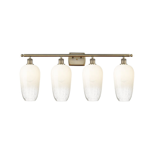 Innovations Brookhaven Flute 37in 4-Light Bath Vanity Light | Industrial Antique Brass Steel and Opal Glass | Bathroom Vanity | Model 516-4W-AB-G484-7OP