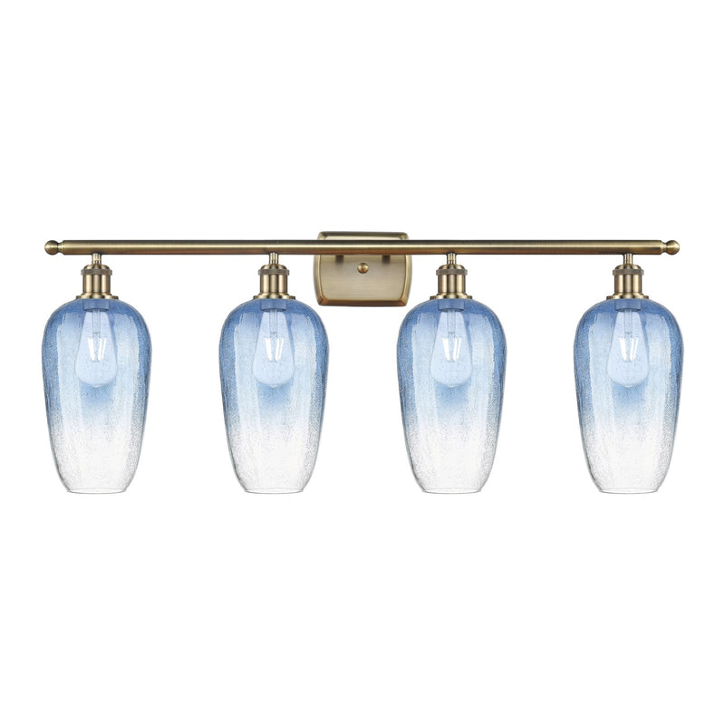 Innovations Brookhaven Flute 37in 4-Light Bath Vanity | Industrial Modern Antique Brass Steel and Sapphire Blue Glass | Model 516-4W-AB-G484-7SB