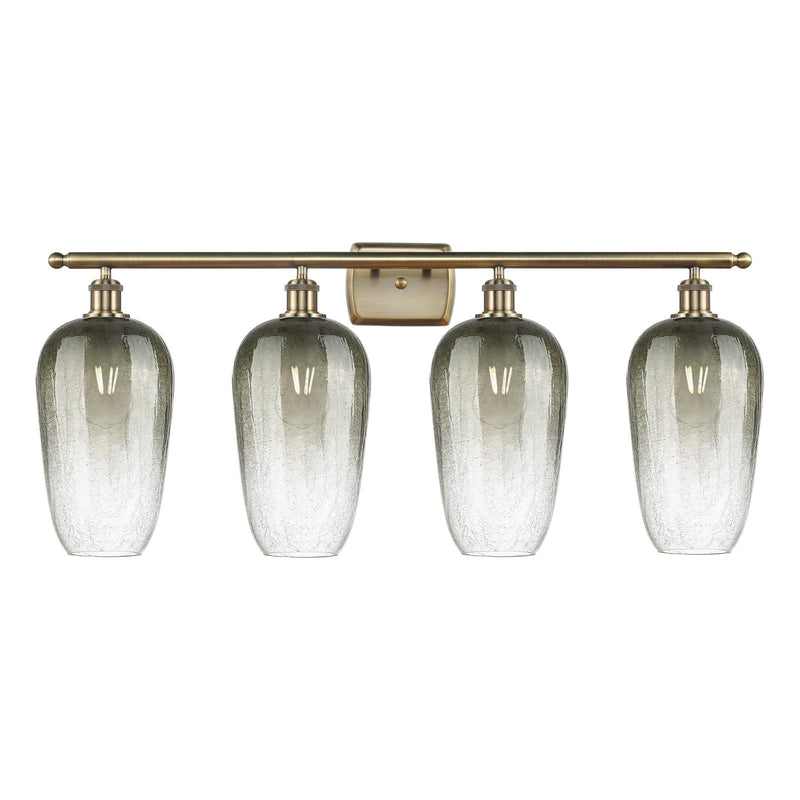Innovations Brookhaven Flute 37in 4-Light Bath Vanity Light | Industrial Antique Brass Steel and Slate Glass | Bathroom Vanity | Model 516-4W-AB-G484-7SL
